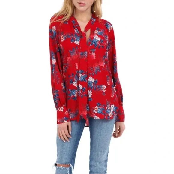 French Connection Kioa Crepe Tie Neck Top - Picture 2 of 7